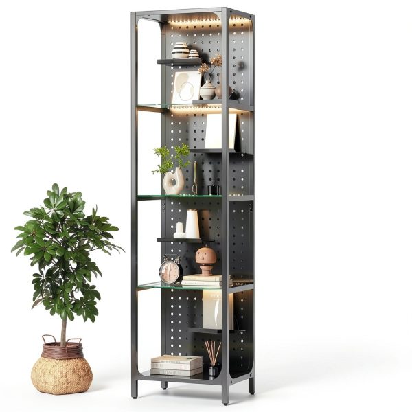 Saudism Black Glass Display Shelf with RGB LED Light Small-7