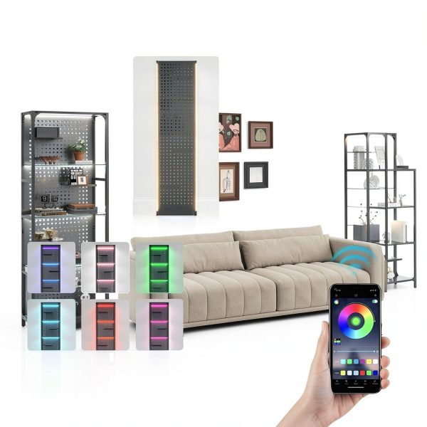 Saudism Black Glass Display Shelf with RGB LED Light Small-4