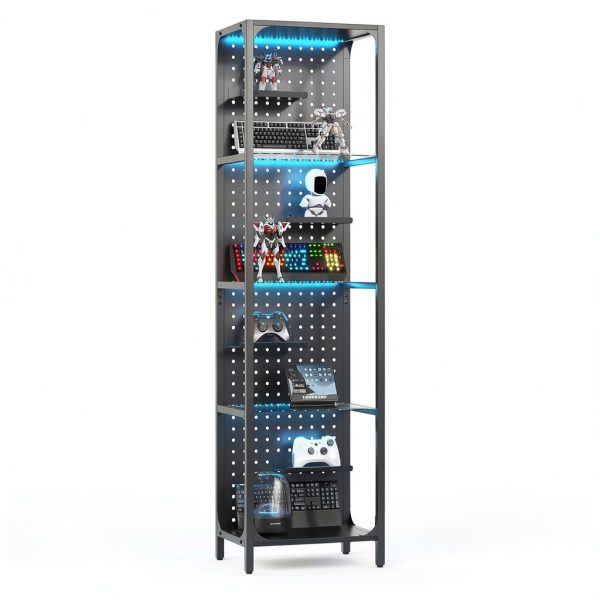 Saudism Black Glass Display Shelf with RGB LED Light Small-8