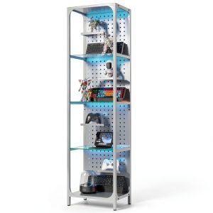 Saudism Black Glass Display Shelf with RGB LED Light Small-0
