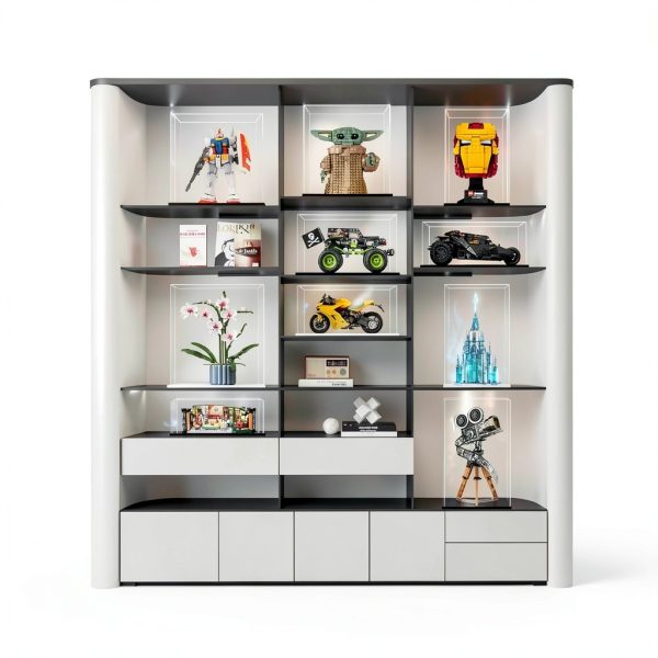 LANSCOERY Black Acrylic Display Case with LED Light 13.8x11.8x24in-1