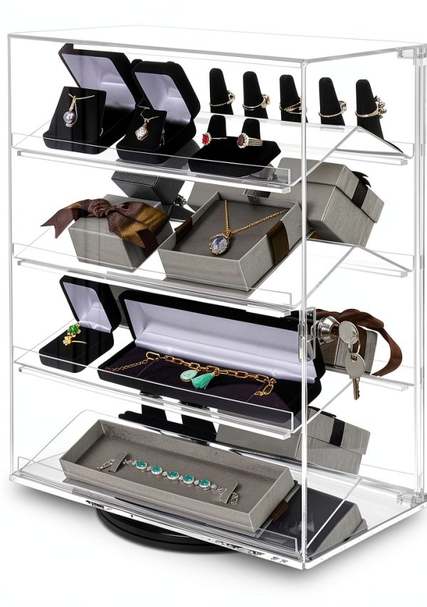 Acrylic Eyewear Display Case MOOCA 4‑Tier Tabletop with 360° Rotation-0