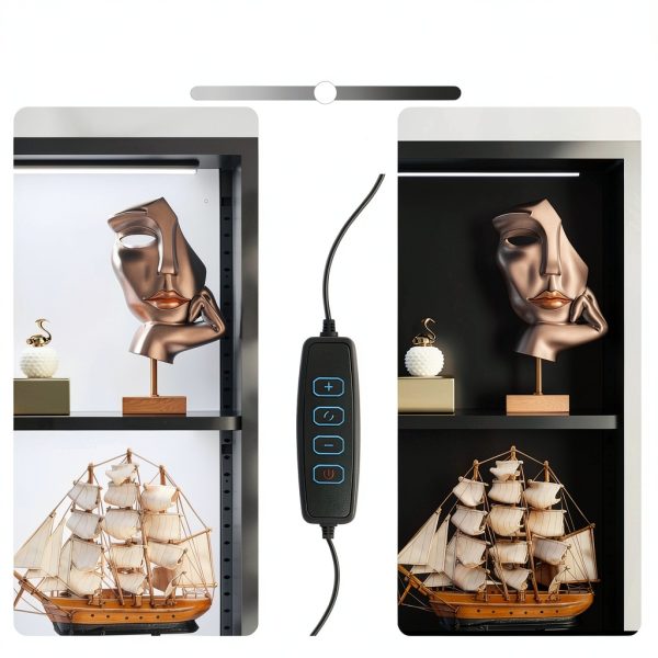 Kelueo Glass Display Cabinet with LED Light 63x31.5x15.75 Black-3