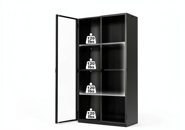 Kelueo Glass Display Cabinet with LED Light 63x31.5x15.75 Black-1