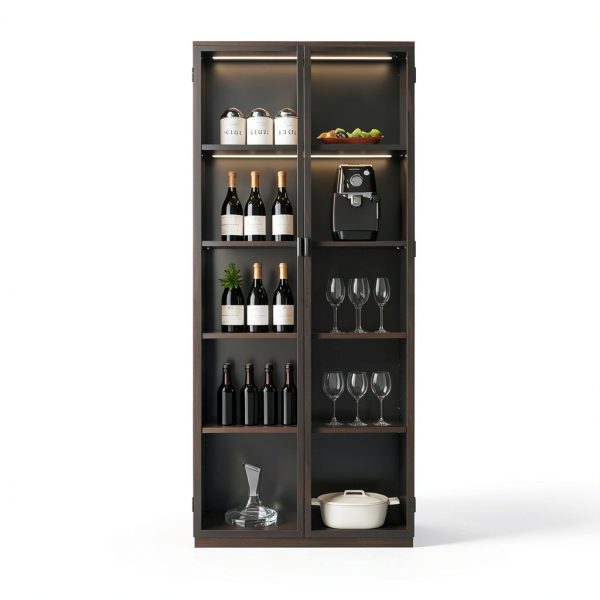 Kelueo Glass Display Cabinet with LED Light 63x31.5x15.75 Black-6