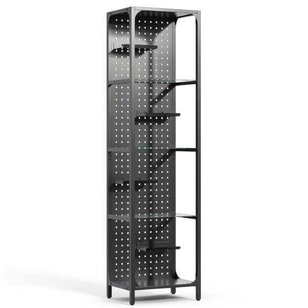 Saudism Black Glass Display Shelf with RGB LED Light Small-3