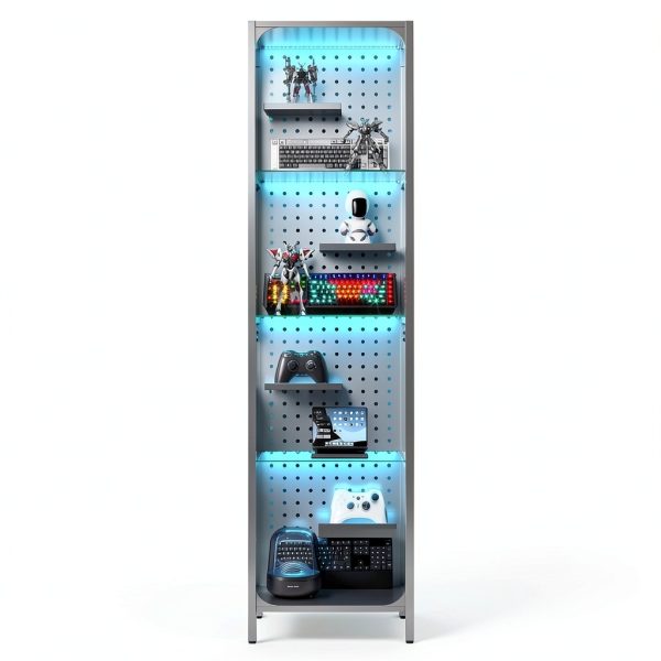 Saudism Black Glass Display Shelf with RGB LED Light Small-2