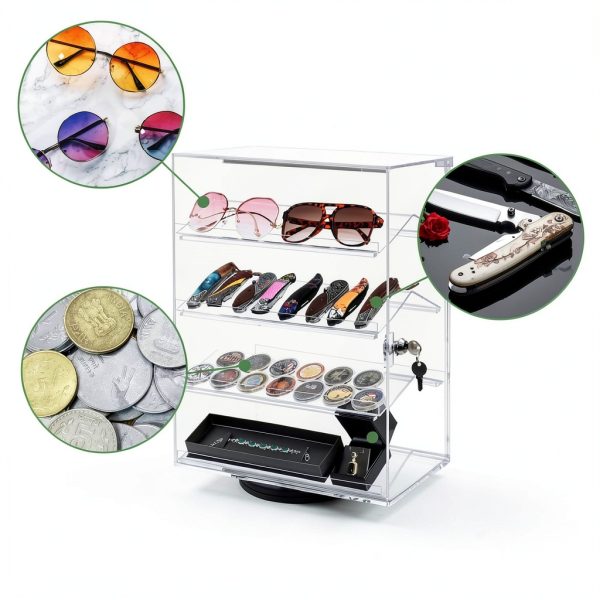 Acrylic Eyewear Display Case MOOCA 4‑Tier Tabletop with 360° Rotation-3