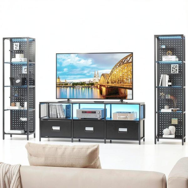 Saudism Black Glass Display Shelf with RGB LED Light Small-5