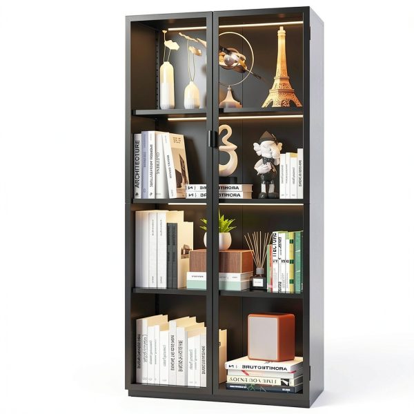 Kelueo Glass Display Cabinet with LED Light 63x31.5x15.75 Black-0