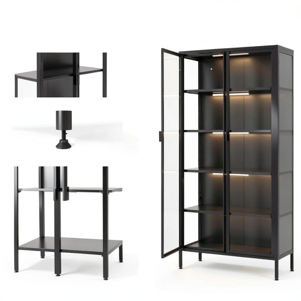 71 H Display Cabinet Eltean Glass Case 5 Tiers Sensor Light-5