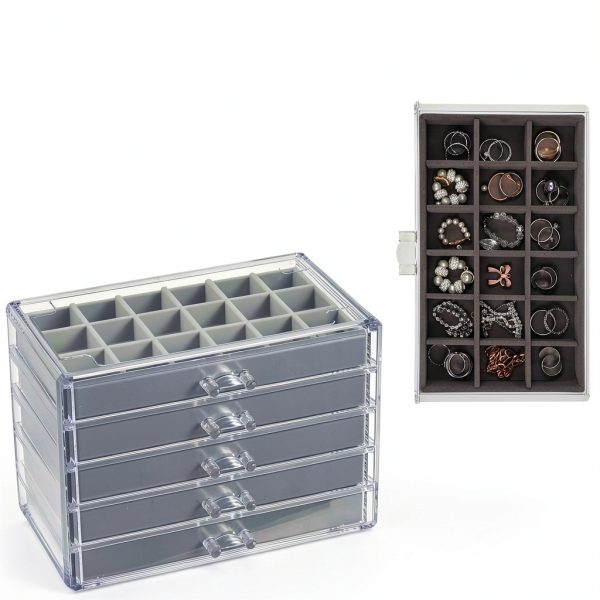 Rock Display Case, 5 Layer 90 Grid Rock Collection Display Case Velvet Acrylic Clear Displays Cases Organizer for Collectibles Crystal Gemstone Fossil Stone-1