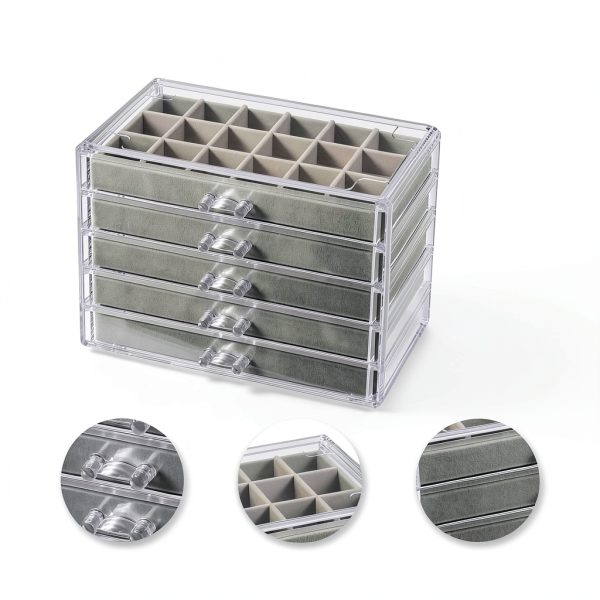 Rock Display Case, 5 Layer 90 Grid Rock Collection Display Case Velvet Acrylic Clear Displays Cases Organizer for Collectibles Crystal Gemstone Fossil Stone-2