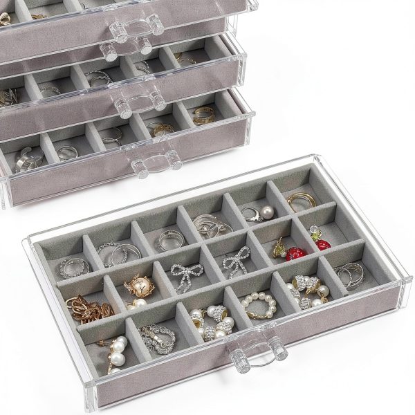 Rock Display Case, 5 Layer 90 Grid Rock Collection Display Case Velvet Acrylic Clear Displays Cases Organizer for Collectibles Crystal Gemstone Fossil Stone-4