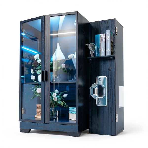 Display Cabinet with Acrylic Doors, 67" Tall Curio Cabinet with Storage and Shelves, Bookcase with 3 LED Lights, Trophy Case with Human Body Sensor for Books, Toys, Collections, Black-4
