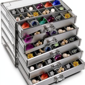 Rock Display Case, 5 Layer 90 Grid Rock Collection Display Case Velvet Acrylic Clear Displays Cases Organizer for Collectibles Crystal Gemstone Fossil Stone-0