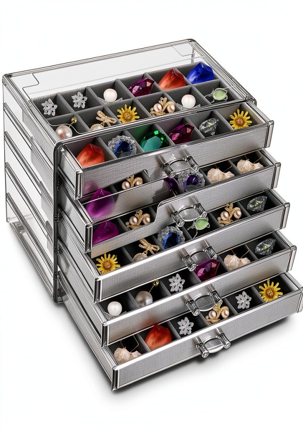 Rock Display Case, 5 Layer 90 Grid Rock Collection Display Case Velvet Acrylic Clear Displays Cases Organizer for Collectibles Crystal Gemstone Fossil Stone-0
