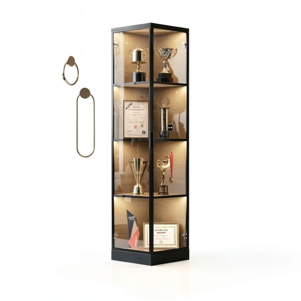 Corner Display Cabinet BROTTAR 4‑Tier Curio LED Light Black 15.7"-5