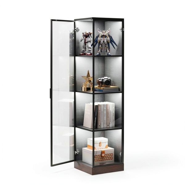 Corner Display Cabinet BROTTAR 4‑Tier Curio LED Light Black 15.7"-4