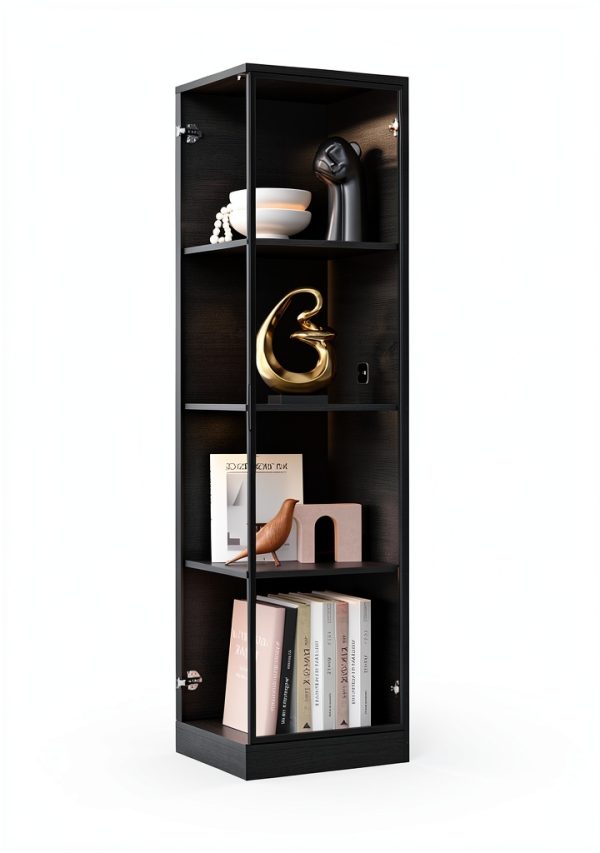 Corner Display Cabinet BROTTAR 4‑Tier Curio LED Light Black 15.7"-1