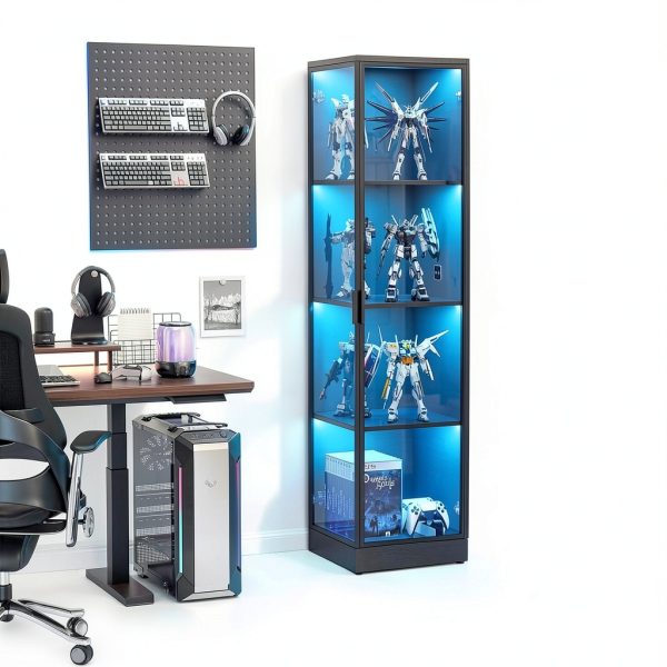 Corner Display Cabinet BROTTAR 4‑Tier Curio LED Light Black 15.7"-3