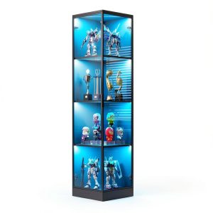 Corner Display Cabinet BROTTAR 4‑Tier Curio LED Light Black 15.7"-0