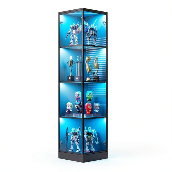Corner Display Cabinet BROTTAR 4‑Tier Curio LED Light Black 15.7"-0