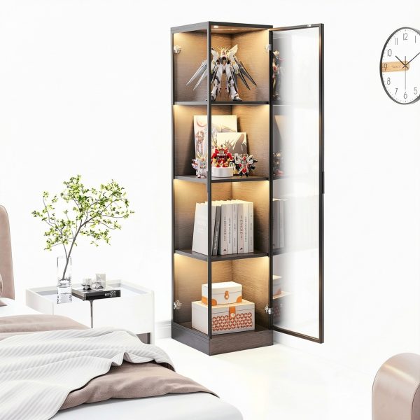 Corner Display Cabinet BROTTAR 4‑Tier Curio LED Light Black 15.7"-6